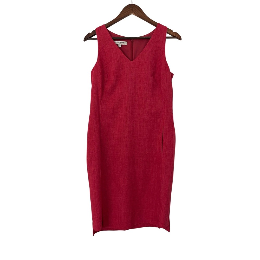 Evan Picone Dress Womens 8 Red Textured Sheath Sleeveless V Neck Career Office